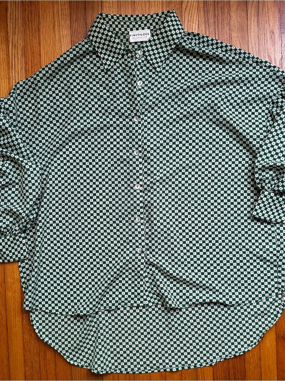 First Love Oversized Green Patterned Button-Up Shirt - Picture 6 of 9